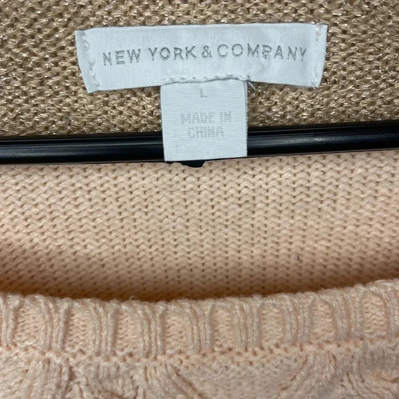 New York & Company Metallic Pink and Gold Striped Knit Sweater Size Large - Picture 3 of 6